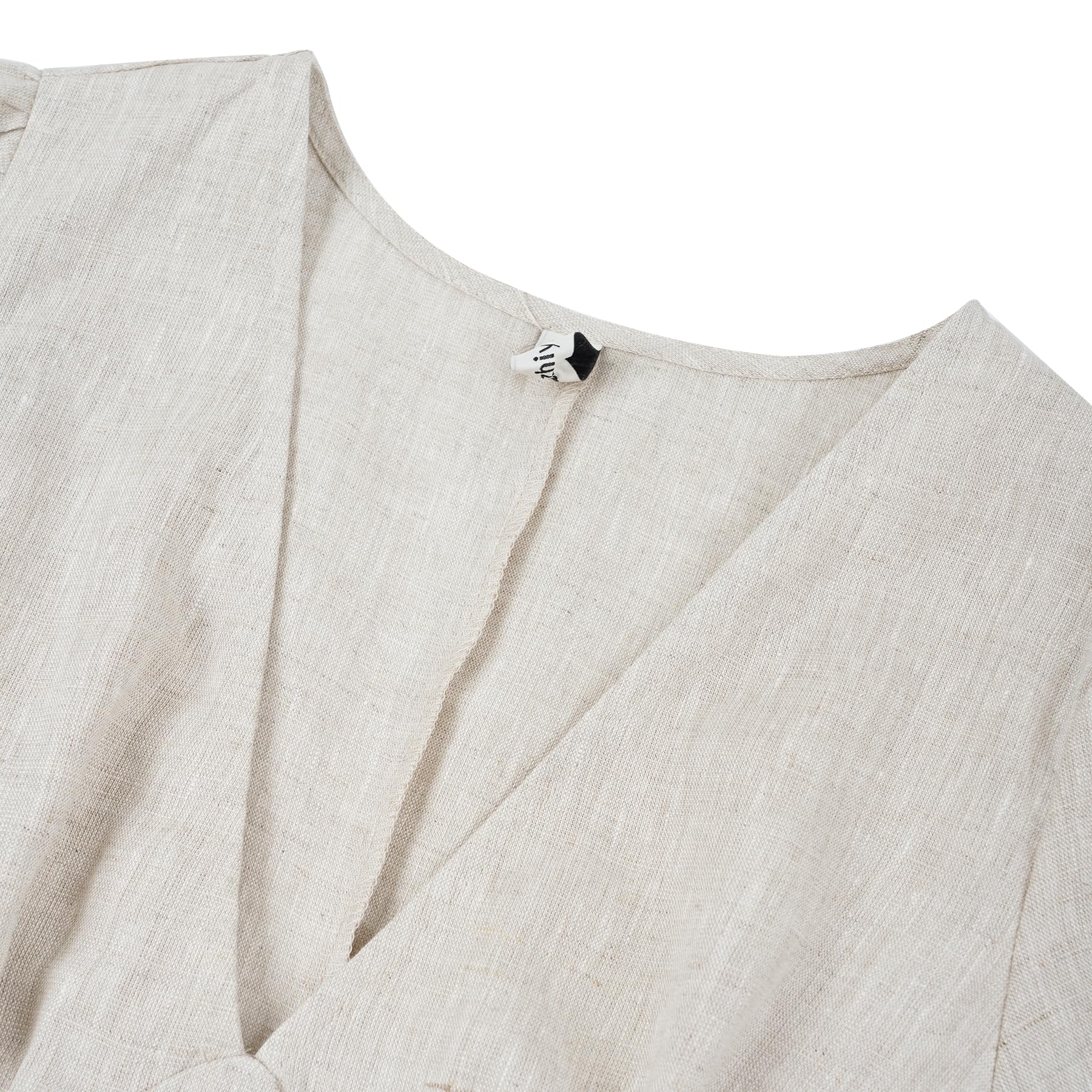 Amazhiyu Vestido de lino para mujer, de lino, de verano, manga corta, cuello de pico, vestido maxi, vestido de verano, vestido maxi, vestido de playa, vestido largo para el tiempo libre, con cinturón