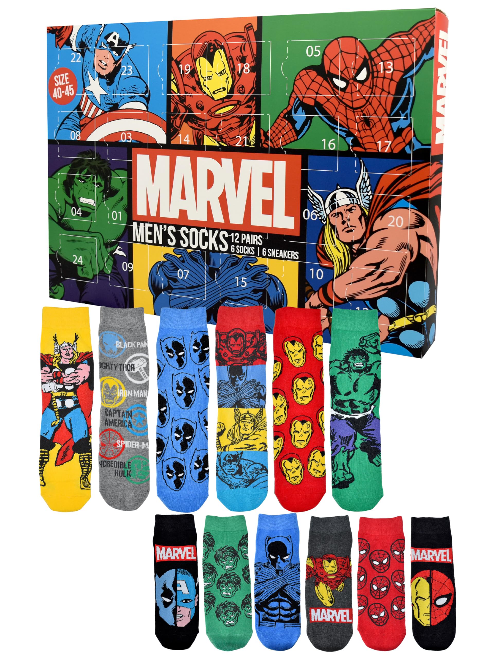 United Labels Marvel Calendario Adviento Calcetines Hombre 40-45 Zapatillas Calcetines Largos Regalo Navidad