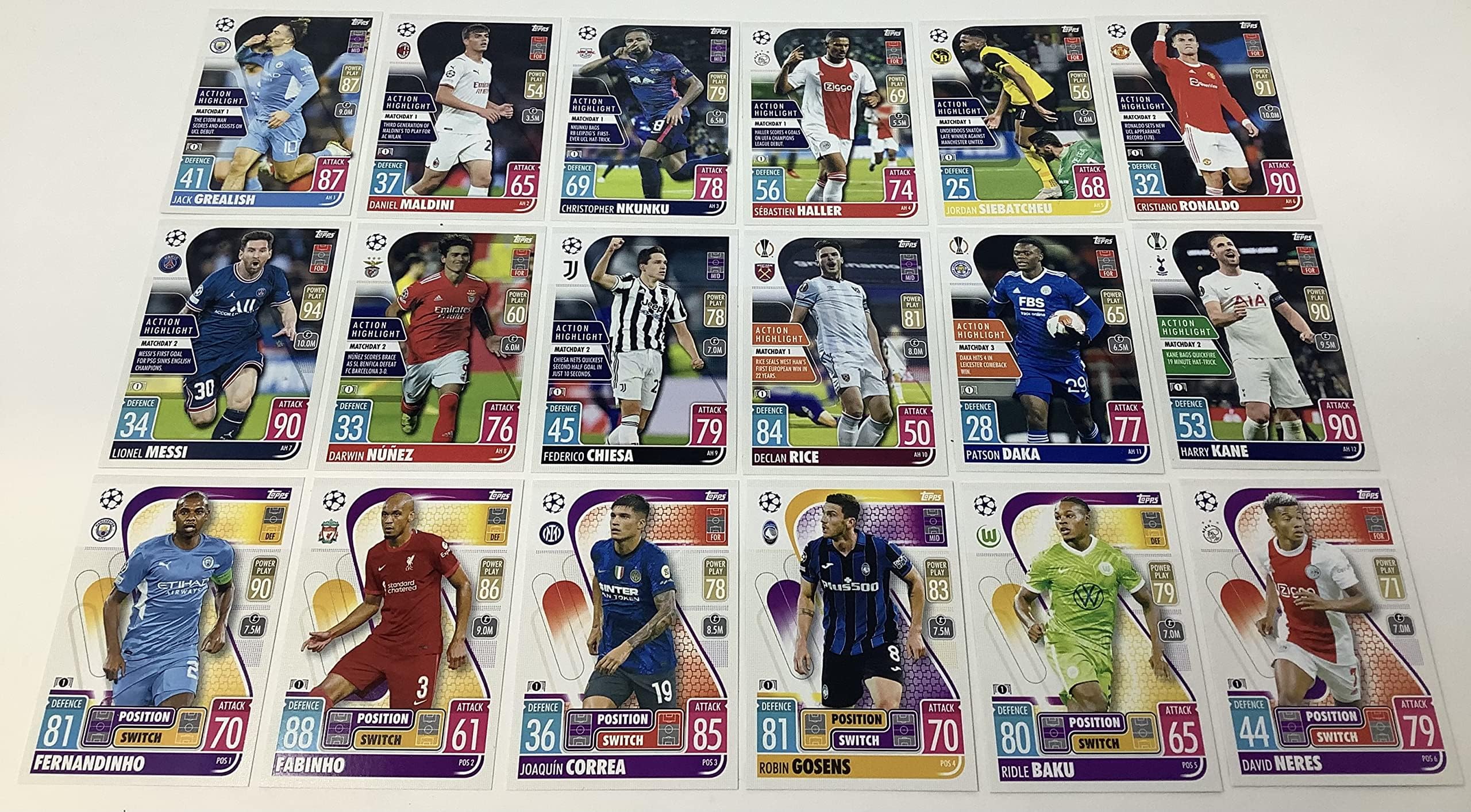 TOPPS MATCH ATTAX Extra 2021/22 Full Set of Action Highlight Plus Position Switch 18 Cards