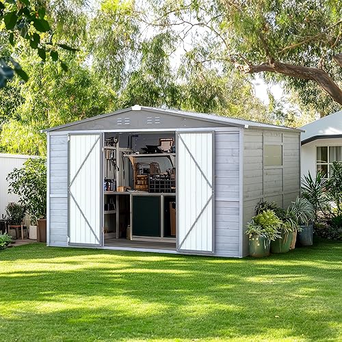MyVoice 8x10 FT Wooden Outdoor Storage Shed with 4 Vents & 2 Adjustable Windows, DIY Cedar Tool Shed Kit, Garden Bike Firewood Storage, Waterproof Backyard Outdoor Shed for Patio, Lawn, Yard & Garage