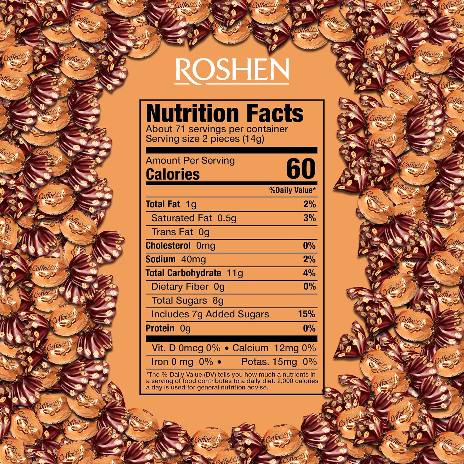 Roshen Coffeelike Caramel Candy, Coffee-Milky Filled, 2.2 lb (1kg) Bulk Pack, Soft Caramel with Natural Coffee Extract, Smooth Shell & Creamy Dairy Filling, Individually Wrapped Candies, Kosher, Halal pack of 2