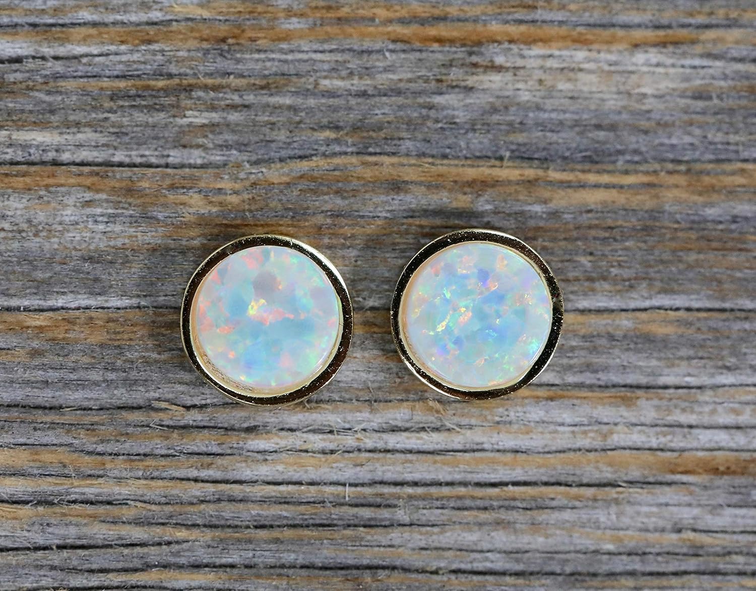 White Opal Stud Earrings- 7mm- October Birthstone-Women's Jewelry Gift Idea-Stocking Stuffer-Holiday-Handmade by Nadean Designs - Image 7
