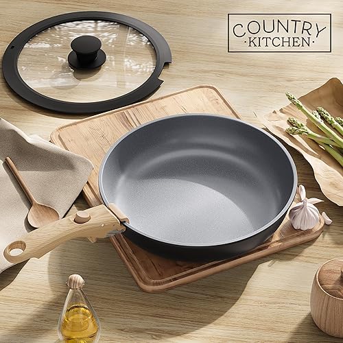 Miniatura 9 de Country Kitchen Juego de ollas y sartenes de 16 piezas, utensilios de cocina con revestimiento de cerámica antiadherente seguro con mango extraíble