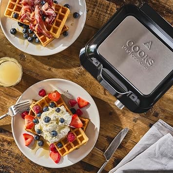 Cooks Professional Digital Double Waffle Maker | Luxury Deep Fill Dual Belgian Waffle Iron Machine with Non-Stick Plates, Adjustable Temperature & Silicone Spatula | 1500W | Black & Silver
