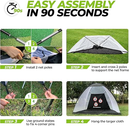Miniatura 8 de Golfguru Red de práctica de golf todo en 1 10 x 7 pies con objetivo de astillado profesional, tapete de triple césped, 10 bolas, 7 camisetas, 2
