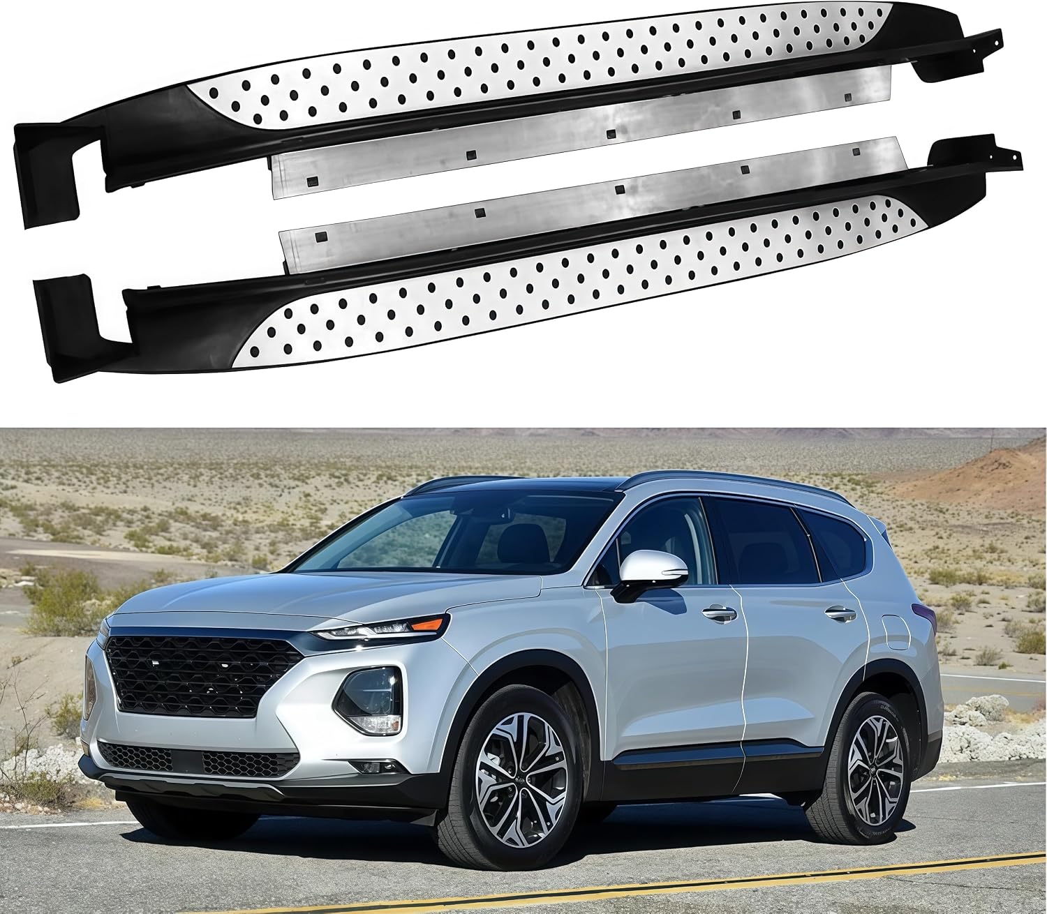 Fit for Hyundai Santa Fe 2019–2023 Black Running Boards, 2PCS Aluminum Side Step Nerf Bars with Brackets