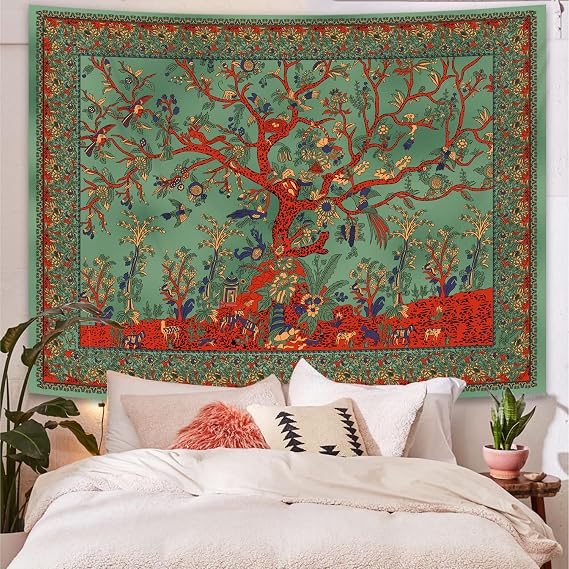 Simpkeely Tree of Life Tapestry, Aesthetic Indian Mandala Wall Hanging, Hippie Tie Dye Bohemian Tapestries Wall Art Décor for Bedroom, Dorm, Living Room 150cm x 200cm (Green)