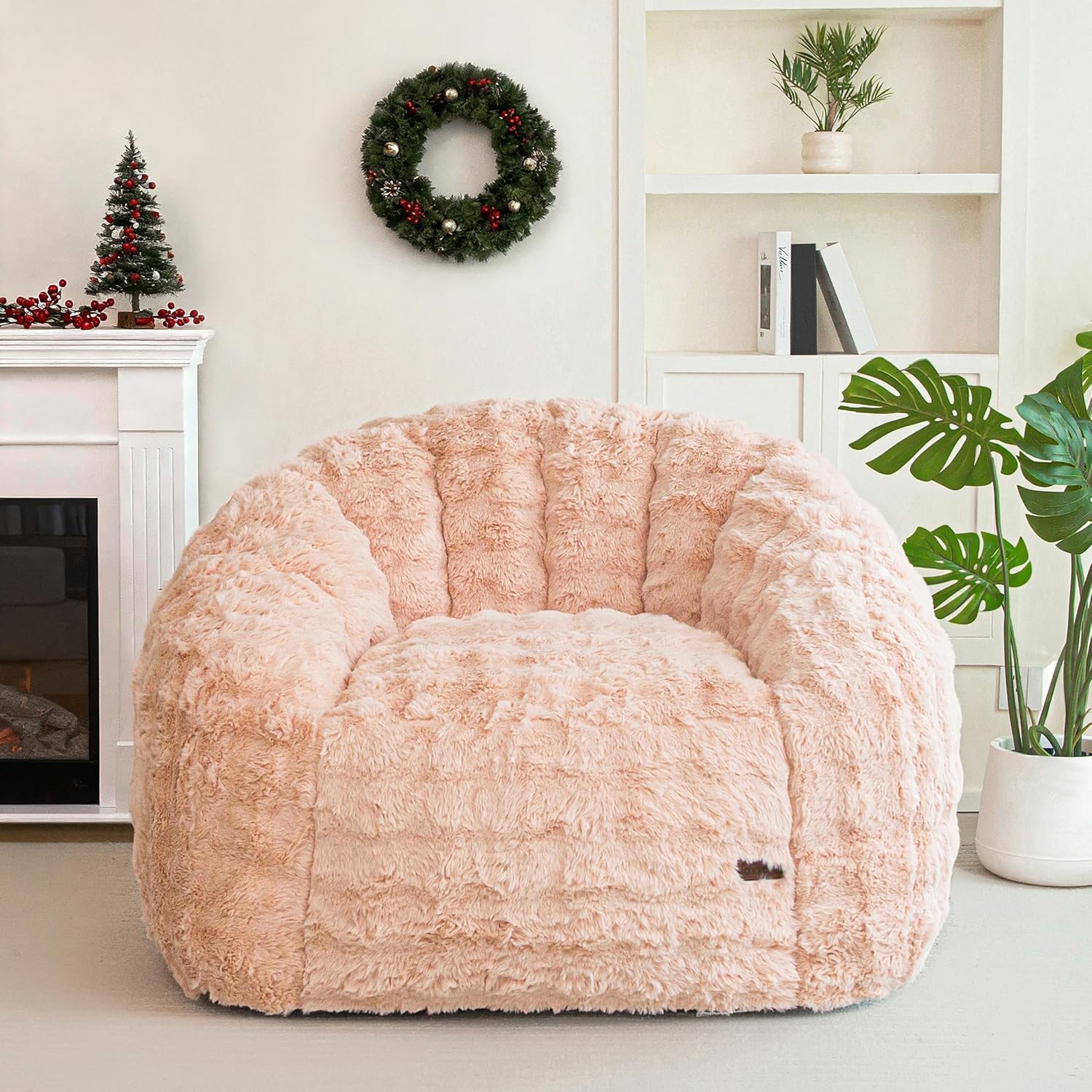 MAXYOYO Giant Bean Bag Chair for Adults, Stuffed Shell-Shaped Large Bean Bag Couch, Cozy Living Room Chair with Filler, Floor Sofa Lazy Sofa for Bedroom Living Room, Pink