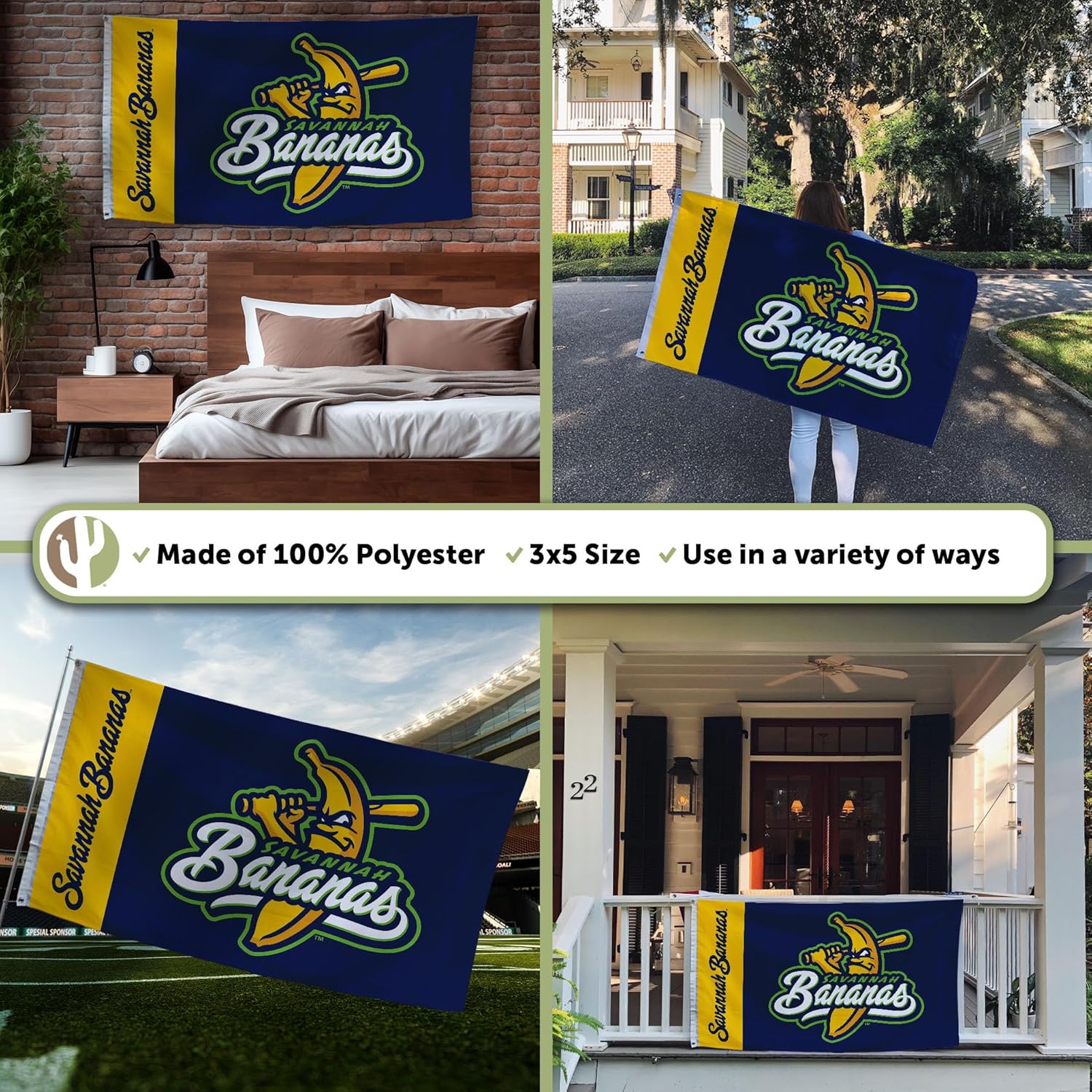 Desert Cactus Savannah Bananas Baseball Flag 100% Polyester Indoor Outdoor 3x5 feet Team Flags (Flag E)