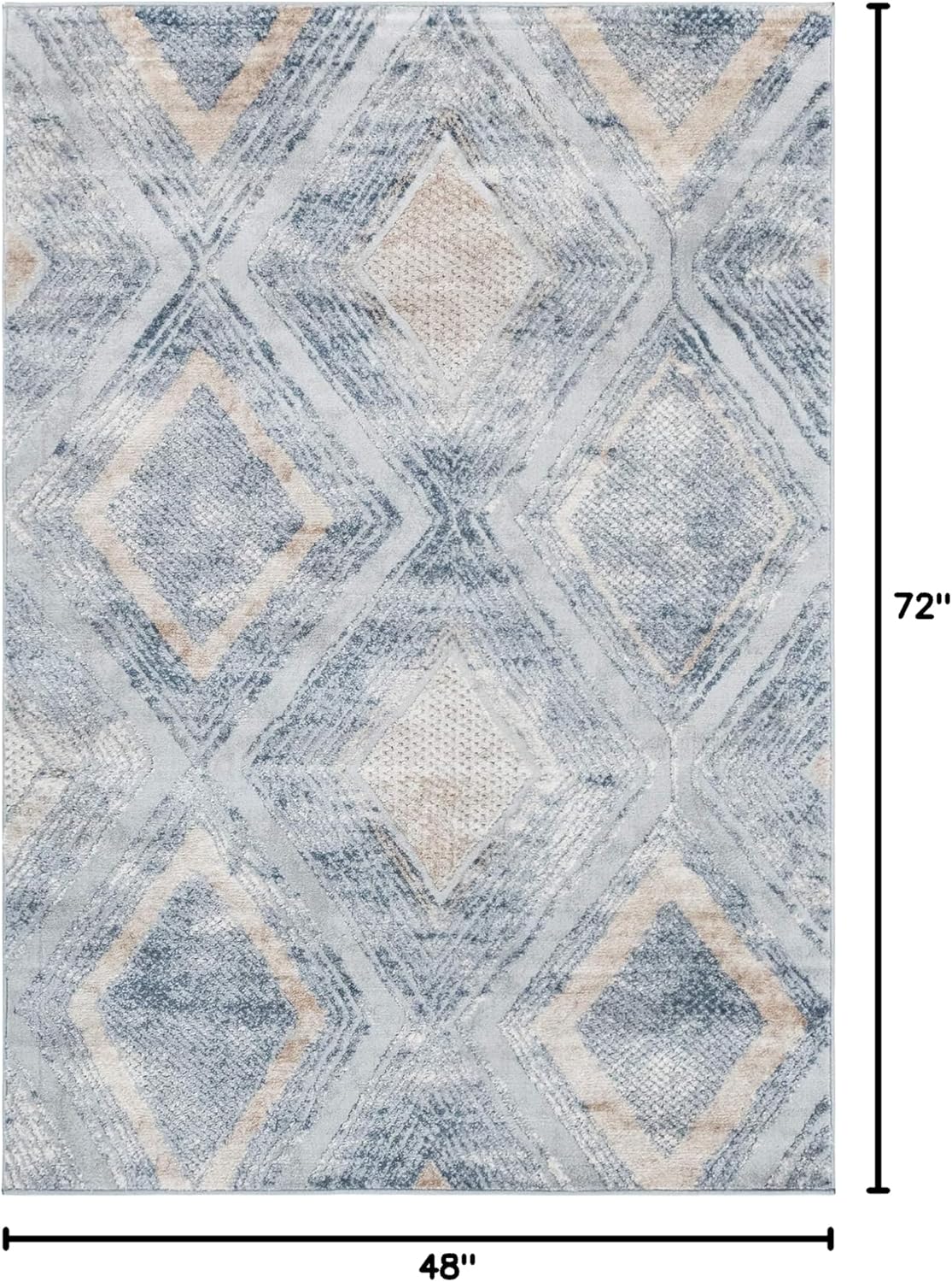 Rugs.com Caspian Collection Area Rug – 4' x 6' Gray Low-Pile Rug Perfect for Entryways, Kitchens, Breakfast Nooks, Accent Pieces