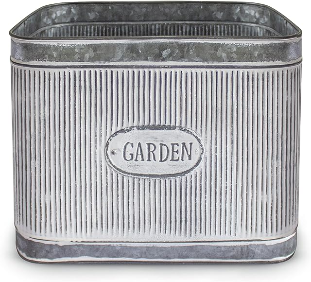 Grey Planter for Outdoor - 33cm Large Metal Outdoor Plant Pots - Garden Planter And Trough for Growing Flowers & Vegetables - Windowsill Herb Planter
