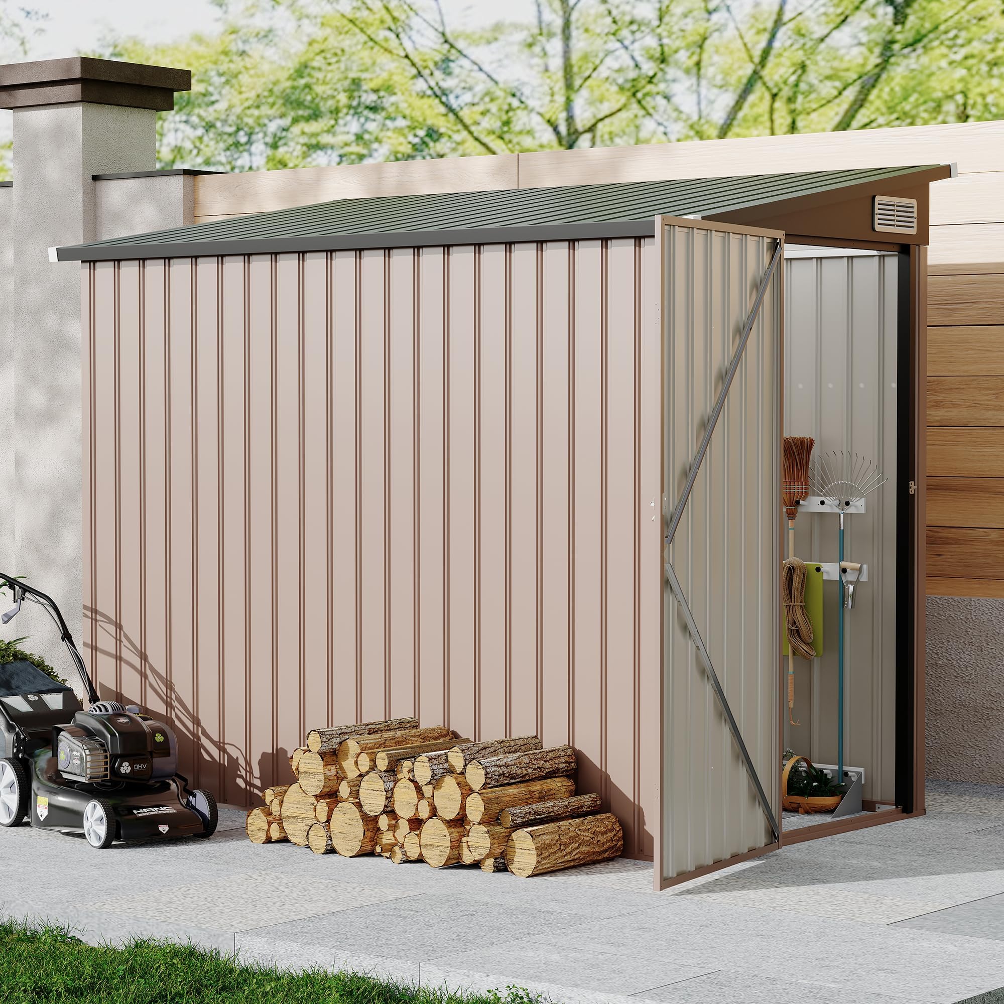 Garvee Abri De Jardin Métallique 1.2x2.4m, Remise Extérieure Adossée | Rangement Polyvalent pour Outils, Robuste Et Étanche, Poubelles Et Vélos, Idéal pour Terrasse Et Jardin