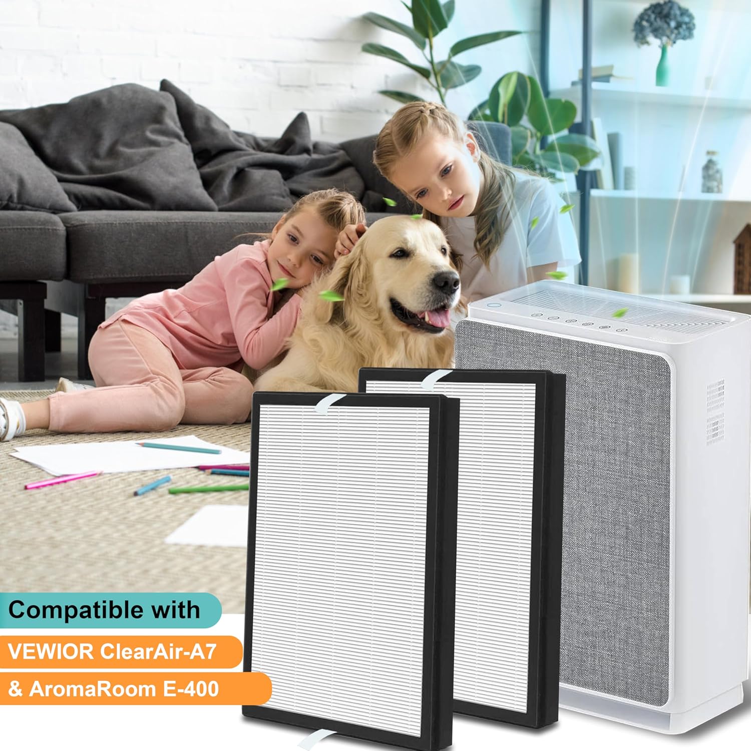 2 Pack UPGRADED A7 True HEPA Replacement Filter with Activated Carbon Compatible with VEWIOR ClearAir-A7 and AromaRoom H13 E-400 Air Purifier, Replace Part PF001 APVEC07-P1 - Image 2