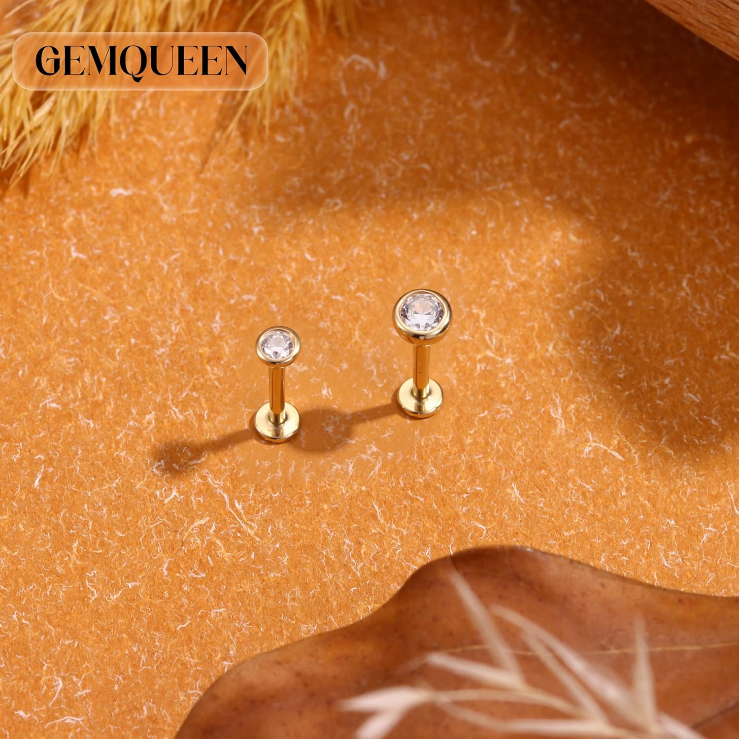 14K Solid Gold Flat Back Earring Hypoallergenic - 18G Cartilage Tragus Conch Helix Piercing Jewelry Extended Internal Thread Labret Lip Nose Stud for Women Men Simulated Diamond CZ 2/3mm - Image 7