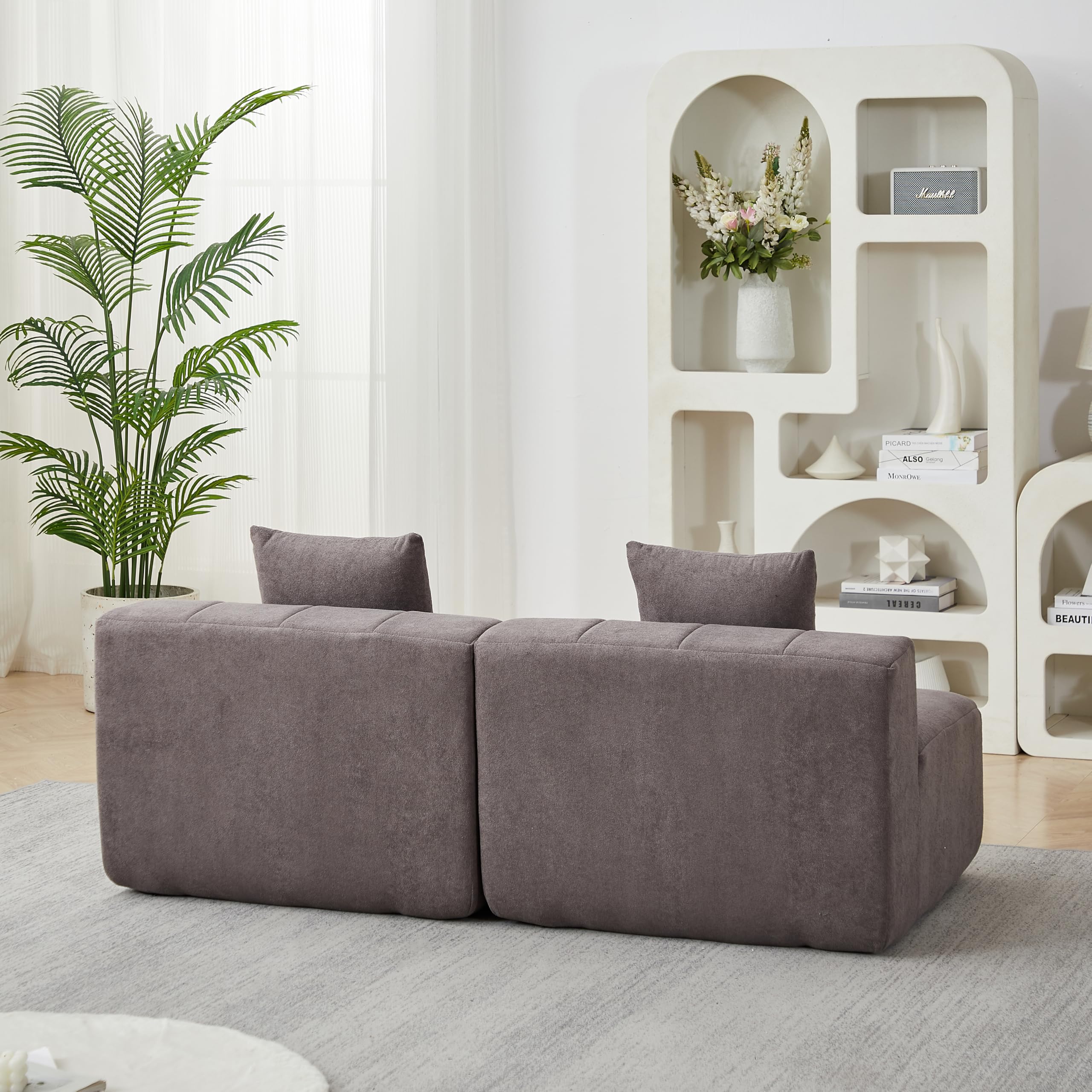 Sofá modular de chenilla semicircular con 2 cojines, moderno y