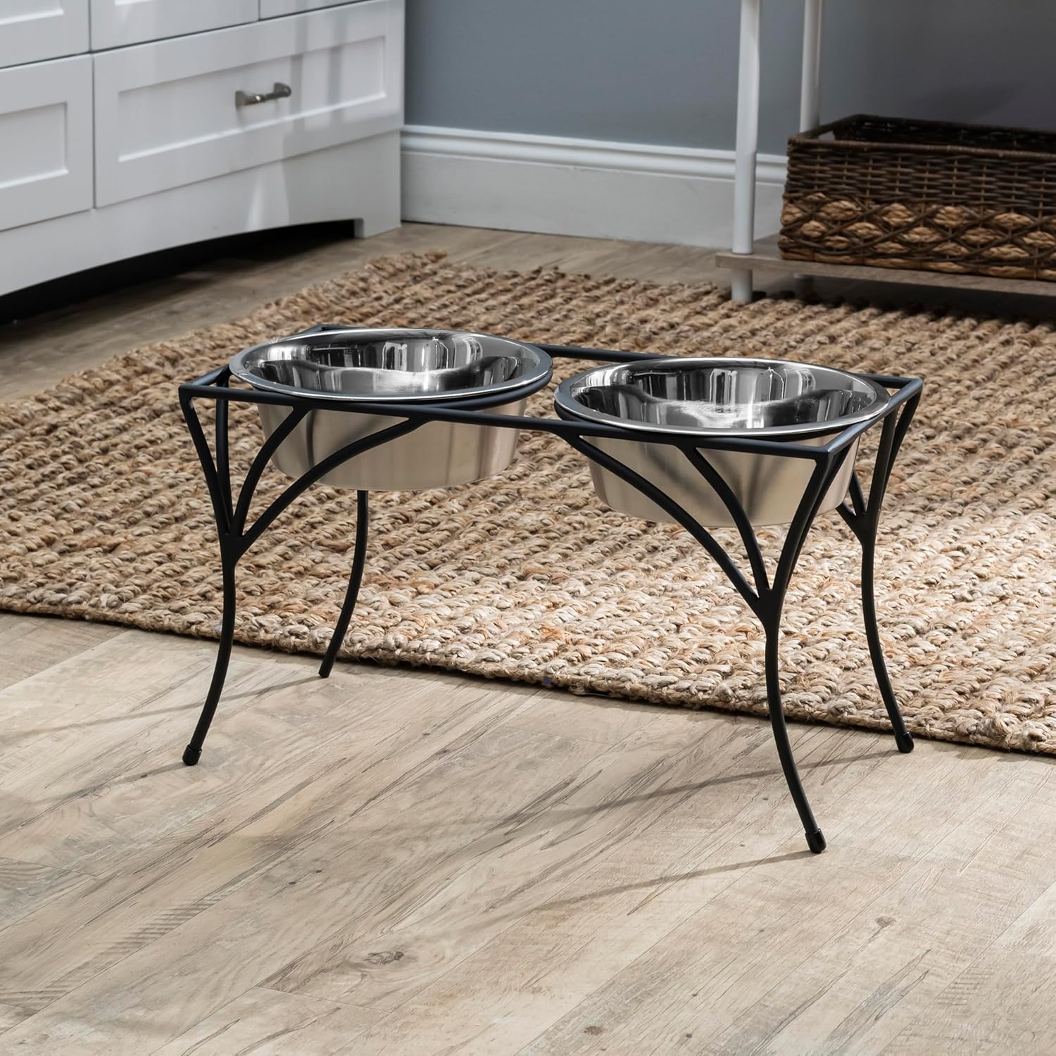 Arbor Double Bowl Elevated Diner - 12" Tall - Raised Dog Feeder - Black