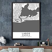 Vista 2 de Mapa de Lagos, Nigeria, Light 2 (16x20)