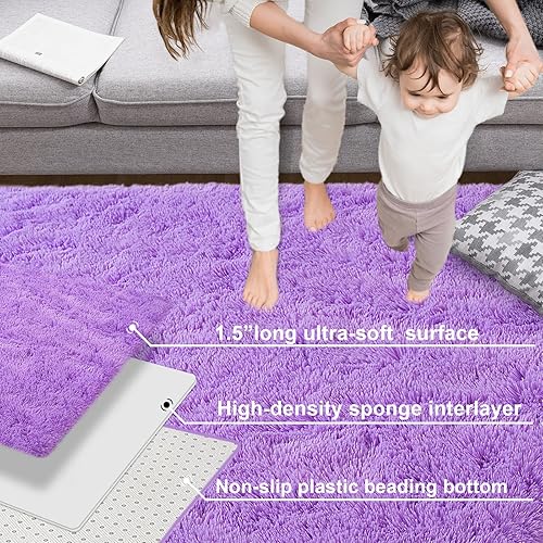 Miniatura 168 de Kelarea Alfombra de área para sala de estar, 5 x 8 pies, antideslizante, color crema, esponjosa, suave, alfombra de felpa lanuda para dormitorio