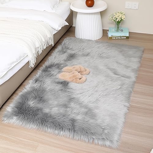 Alfombra de piel sintética de oveja súper suave y esponjosa, alfombra para el suelo del dormitorio, habitación de los niños, sofá, sala de estar,