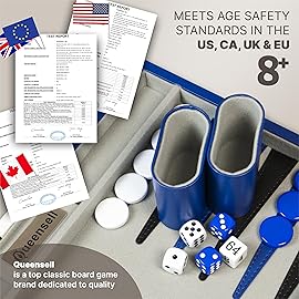 Backgammon Sets for Adults - 15-Inch PU Leather Board Game - Classic 2-Player Travel Backgammon Set with 32 Playing Pieces, Dice, and Cups