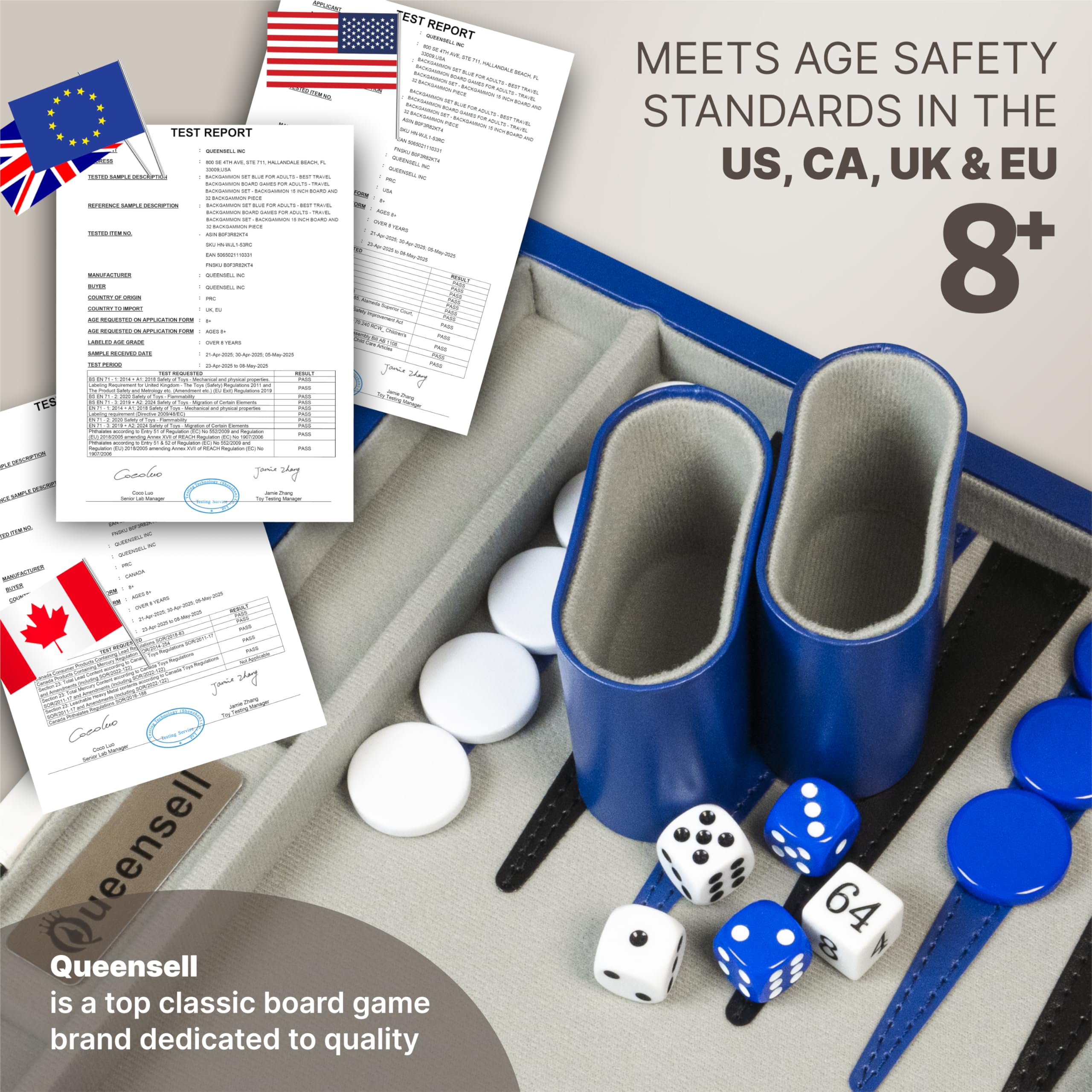 Zestaw do gry w backgammon dla dorosłych – 38 cm, gra planszowa ze skóry PU, klasyczny zestaw dla 2 graczy, 32 klocki, kostkami i kubkami