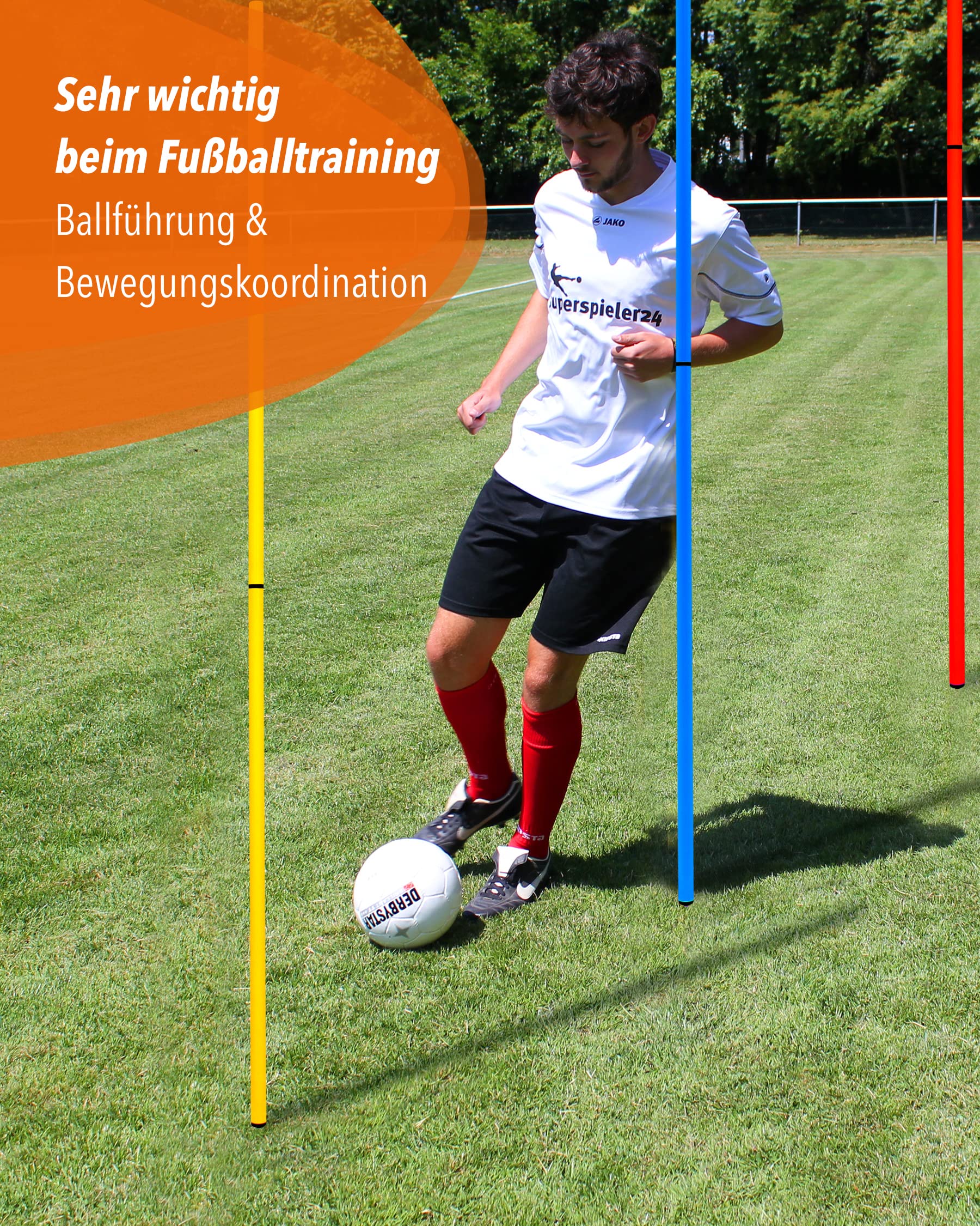 Slalomstangen 180 cm, ø 32 mm – 3er-Set – Trainingsstangen mit Metallspitze – Agility-Stangen – für Agility- & Koordinationstraining – für Fußball & Hundesport