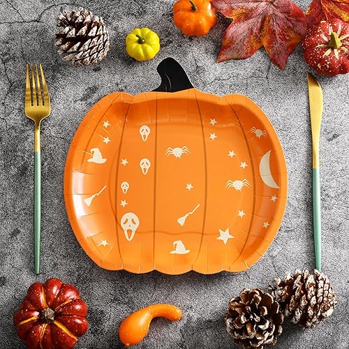 Miniatura 6 de 28 platos de papel de Halloween, platos de fiesta de Halloween, platos de papel de calabaza naranja, platos de postre de Halloween, platos