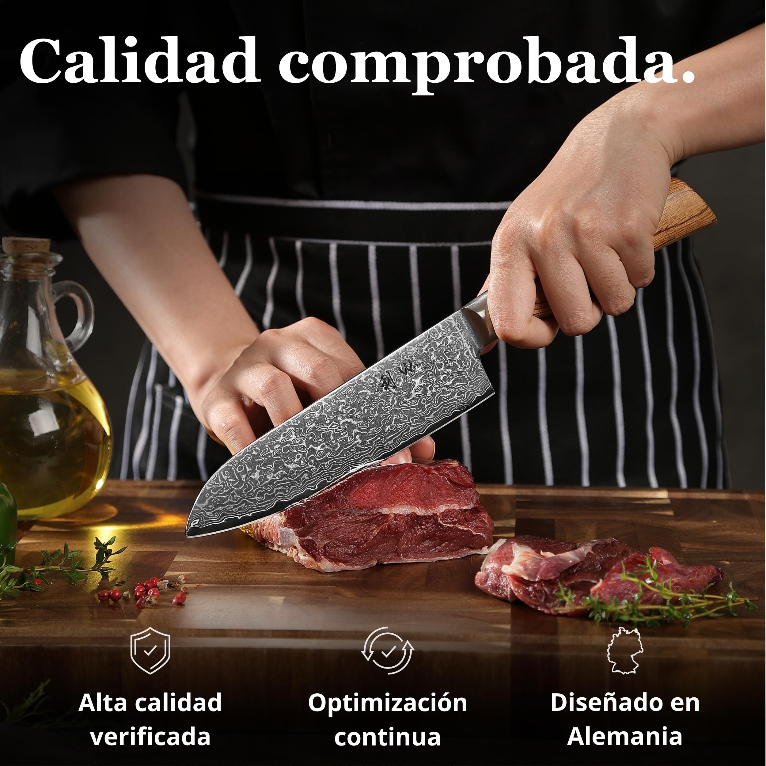 Wakoli EDIB Pro - cuchillo de damasco santoku de 16cm, hoja muy afilada de 67 capas, cuchillo de cocina de damasco y de chef profesional de acero de damasco auténtico con mango de madera de pakka