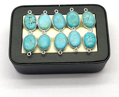 Miniatura 6 de 2 piezas de belleza durmiente natural turquesa 925 chapado en plata de 0.827 x 0.433 x 0.197 in, dijes ovalados de conector liso, doble lazo para
