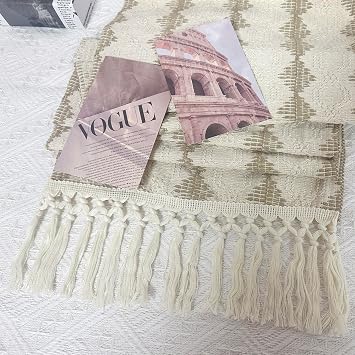 HVEST Boho Table Runner 72 inches Long Brown and Beige Macrame Table Runners for Rustic Farmhouse Home Kitchen Dining Room Party Coffee Desk Decor
