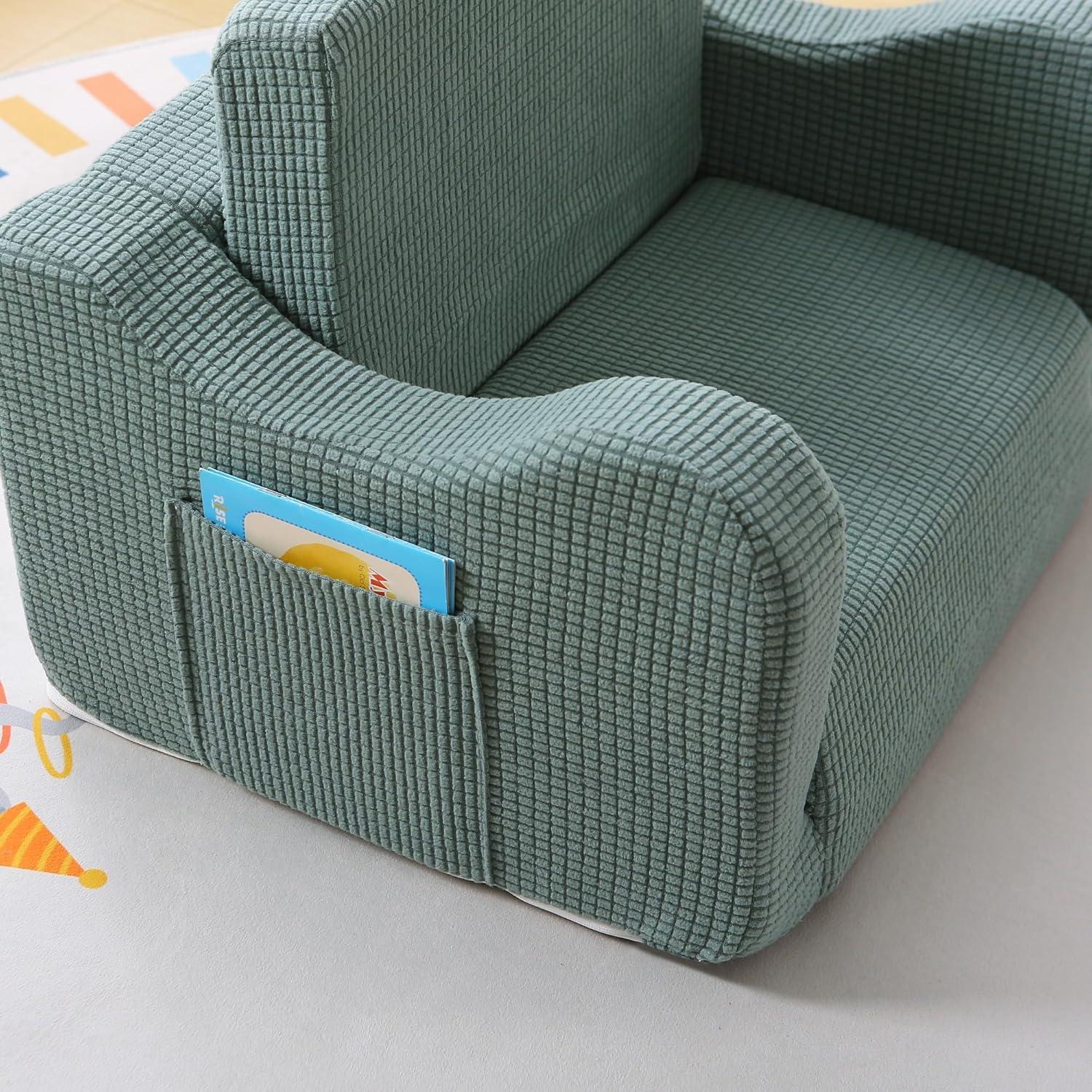Kids Sofa Chair for Toddlers 1-3 Years, Waffle Texture Comfy Baby Recliner Chair Floor Seat for Girls Boys, Washable Fold Out Toddler Couch Sofa Chair, Green - Image 8