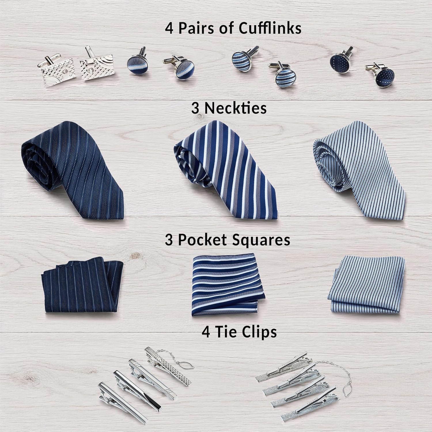 Premium Men’s Gift Tie Set Silky Necktie Pocket Squares Tie Clips Cufflinks For Men - Image 2