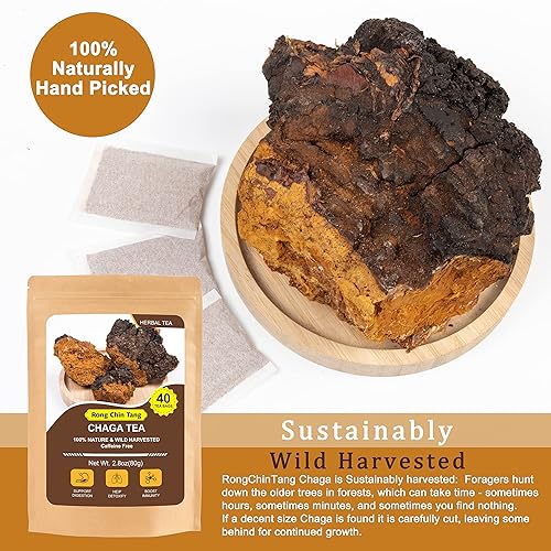 Miniatura 5 de RongChinTang - Té orgánico de hongos Chaga 0.07 oz X 40 bolsitas de té (2.8 oz) Té de hongos Chaga premium - Antioxidante sin cafeína 100% natural