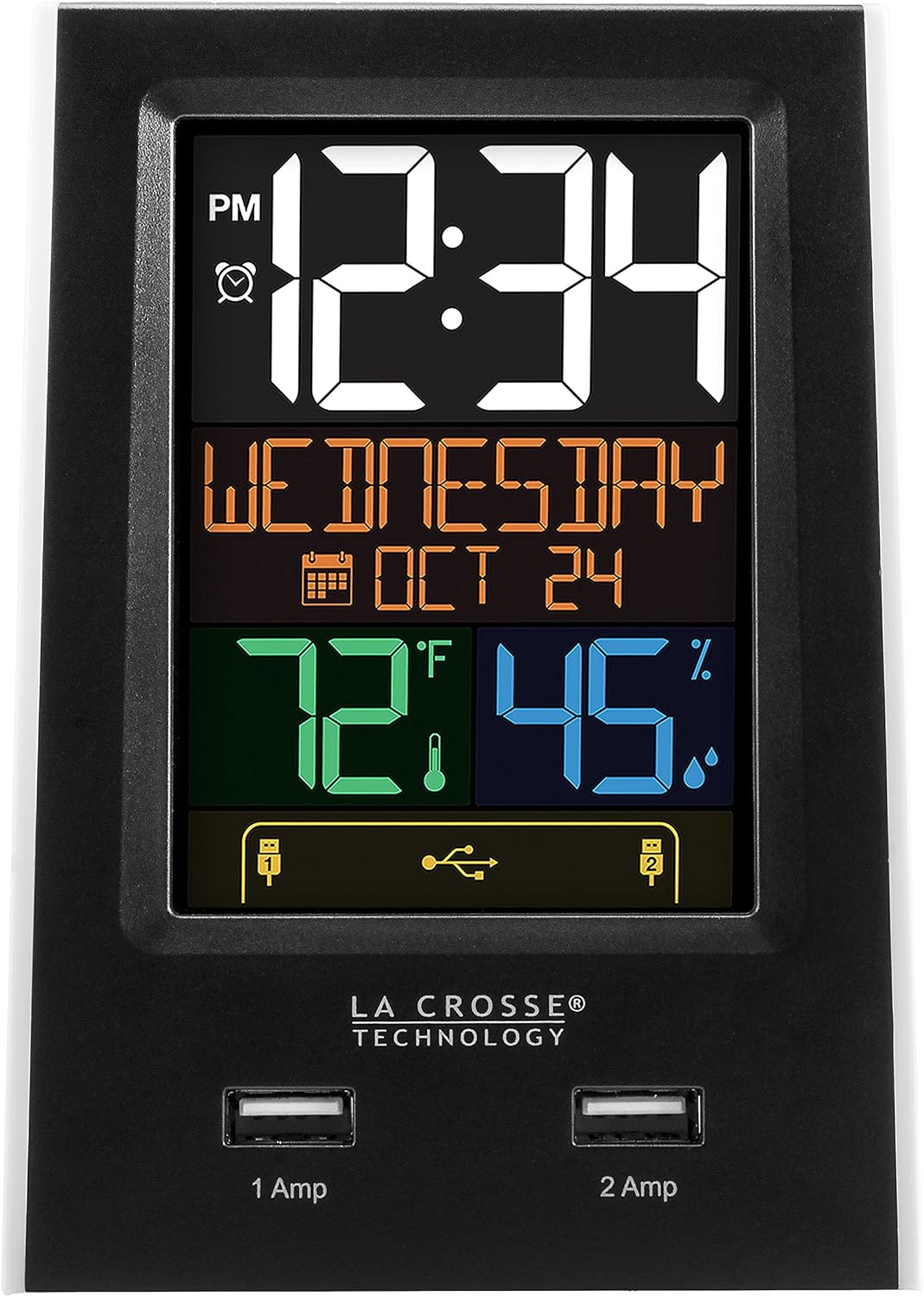 La Crosse Technology C86224 Dual USB Charging Alarm with nap Timer, 3.74 L x 2.40 W x 5.24 H, Black