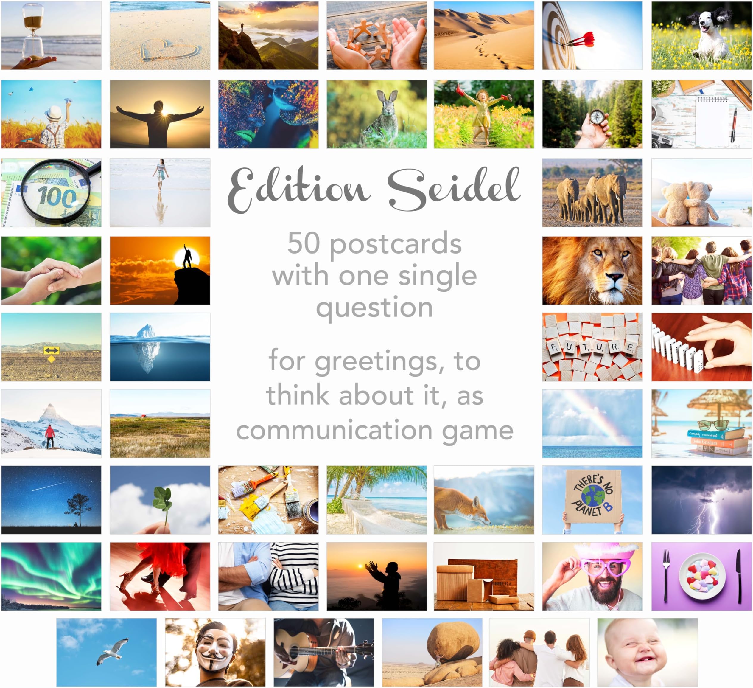 Edition Seidel Set of 50 Premium Postcards Motivation Cards Communication Training Conversation Game Coaching Tools Landscapes Nature Feeling Self-Mindfulness Sayings