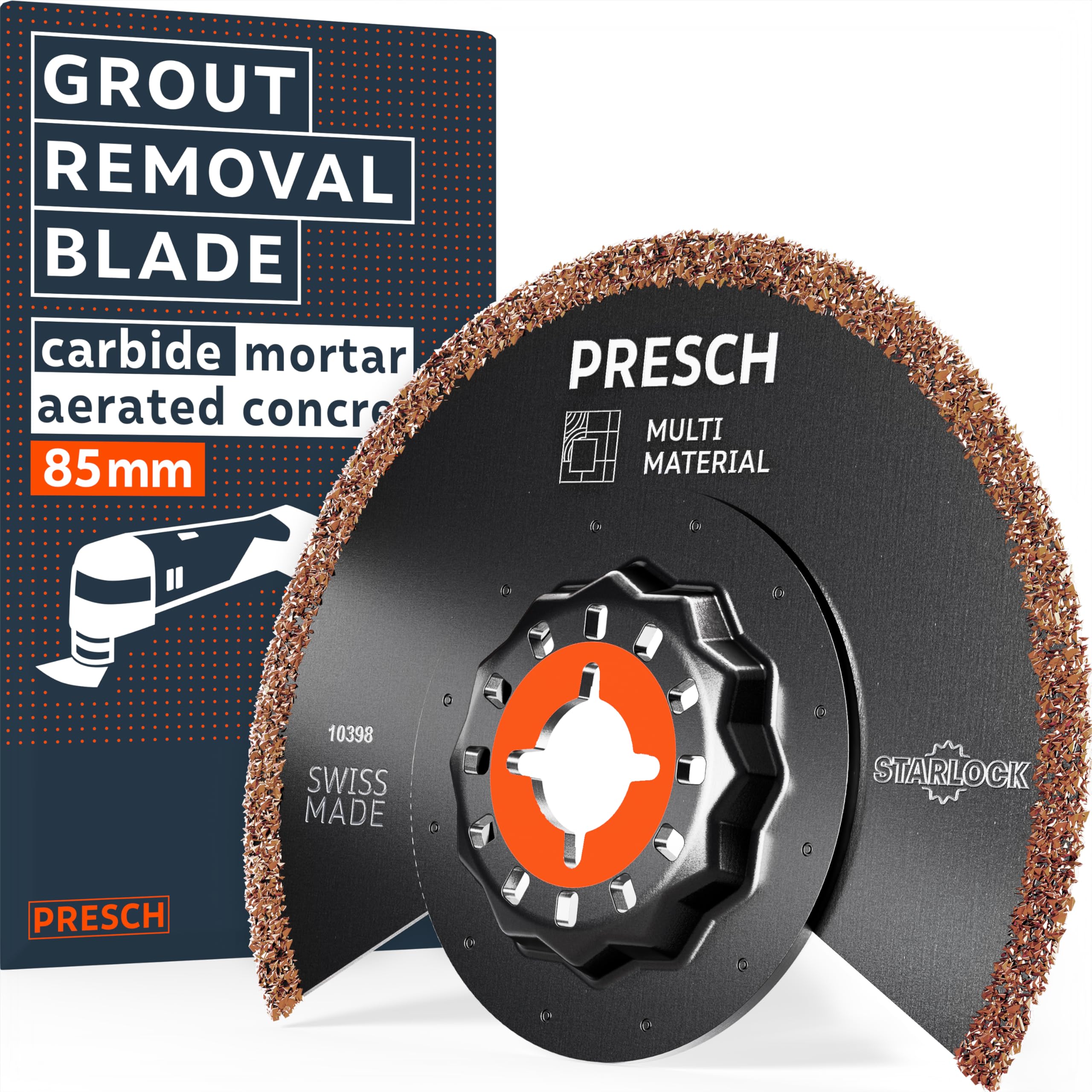 Presch Multitool Grout Remover Blade for Mortar & Concrete 85mm, Starlock multitool blade for precise results