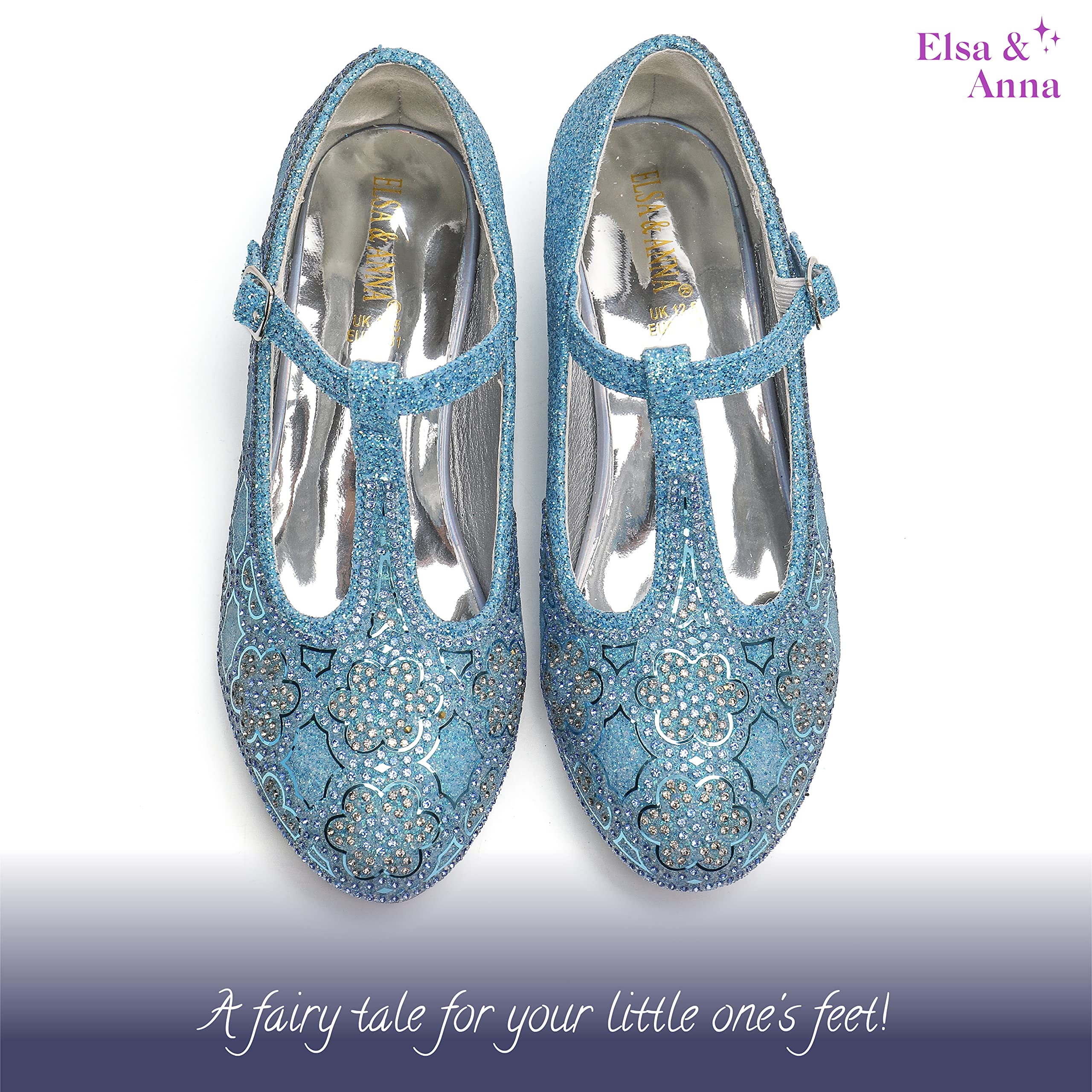 ELSA & ANNA Prinzessin Schuhe Mädchen – Prinzessin Schuhe mit 3 cm hohem Absatz – Glitzer Schuhe Mädchen – Schuhe für Elsa Kleid für Partys, Fasching, Karneval – High Heels für Kinder​​ (SIL21)