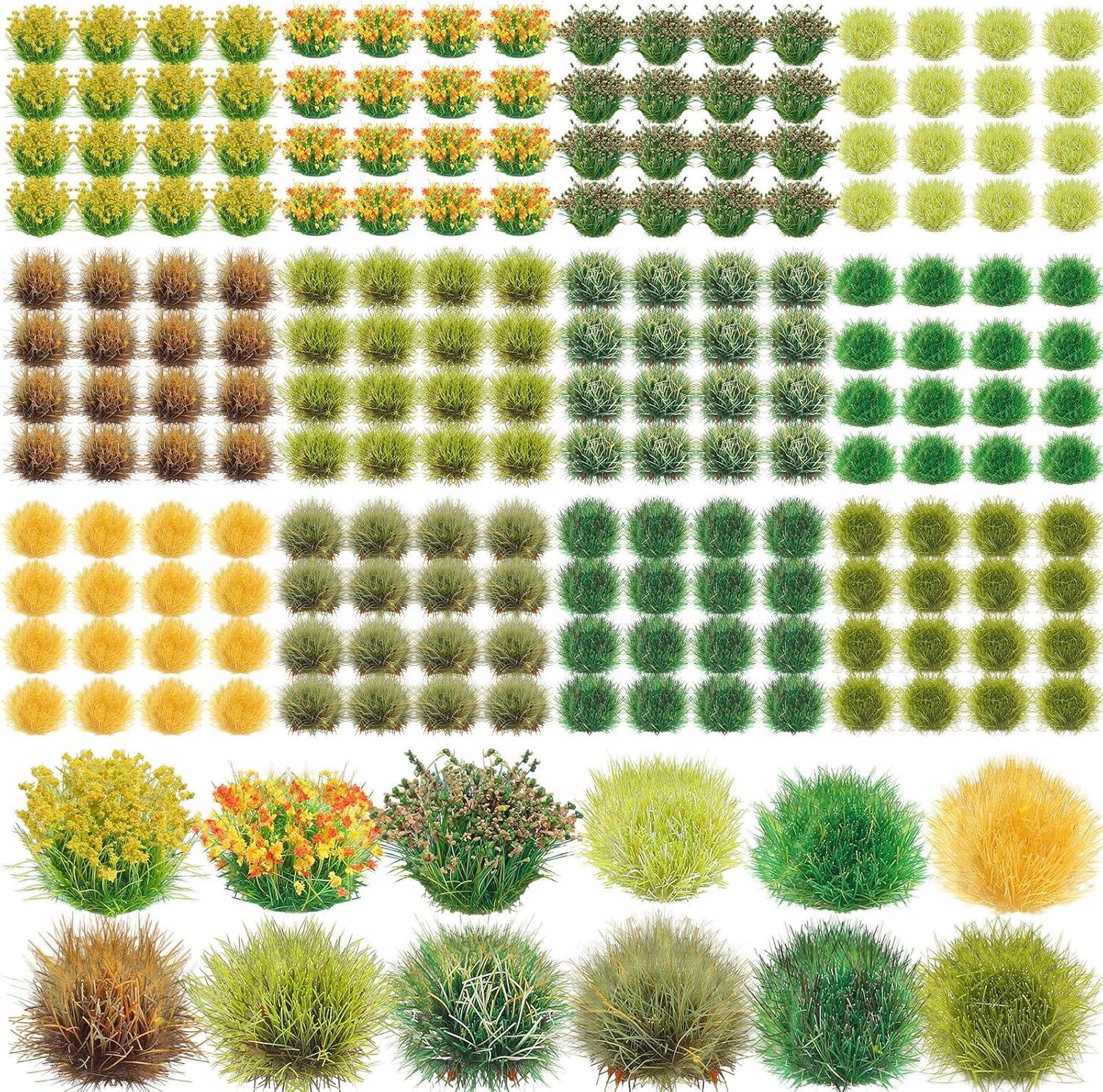 201 Pcs Miniature Terrain Static Grass Tufts Flower Cluster Vegetation Groups Self-Adhesive Artificial Model Grass for DIY Scenery, Model Trains, Miniature Bases & Dioramas