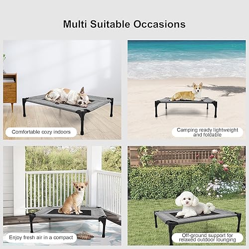 Miniatura 9 de Cama elevada para exteriores para perros, cuna elevada portátil con refrigeración, cama lavable para mascotas, perros pequeños, color gris
