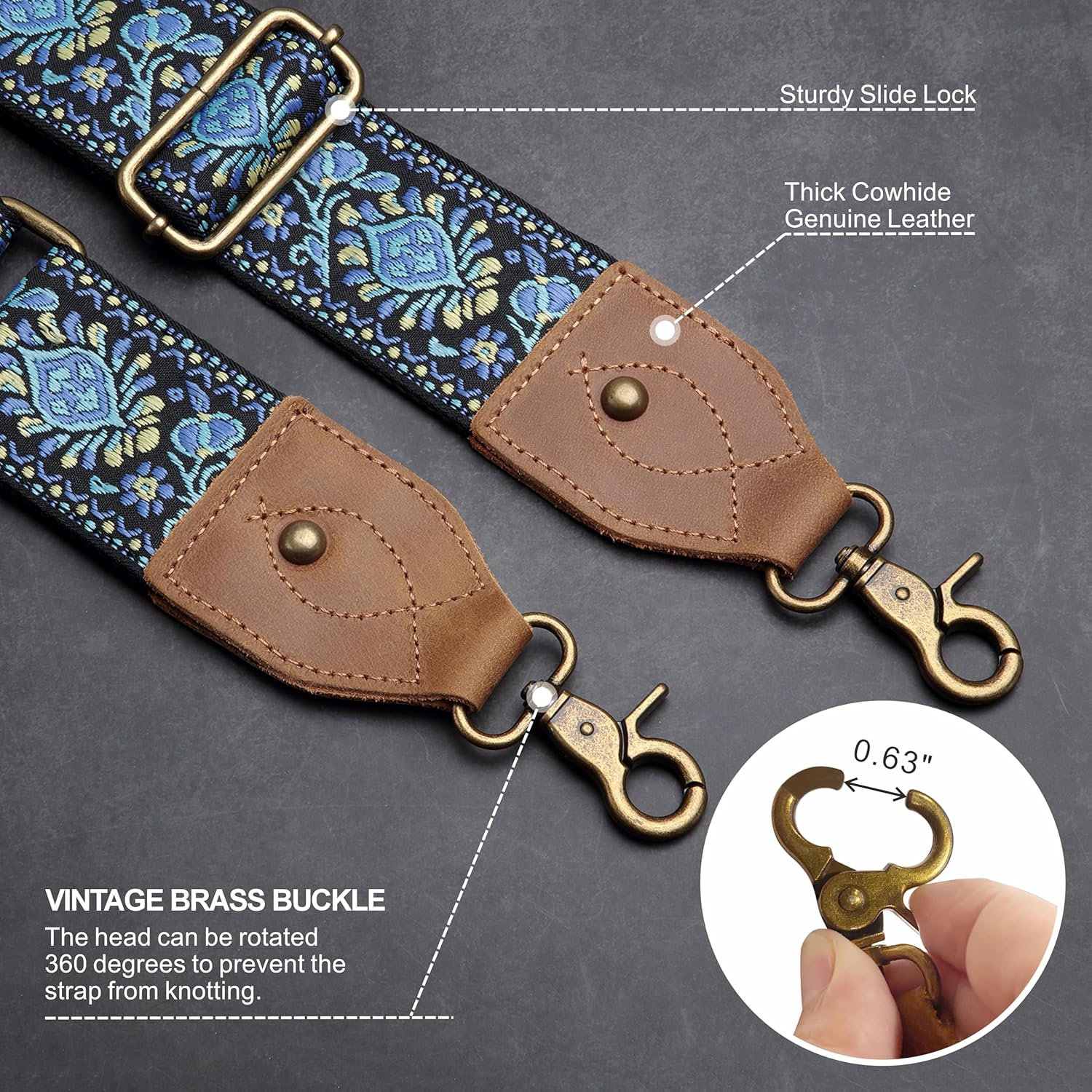 Nefelibata Purse Strap, 2" Cowhide Head Wide Shoulder Strap Adjustable Replacement,Retro Jacquard Embroidery Multi-pattern Crossbody Bag Straps for Handbag,Crossbody Bags,Shoulder Bags(Purple Flower) - Image 3