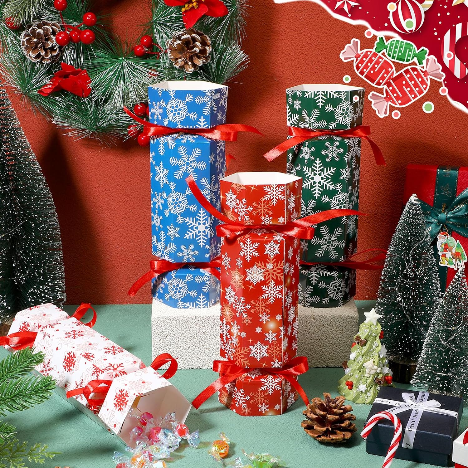 Spakon 60 Pack No Snap Christmas Crackers DIY,Christmas,Snowflakes
