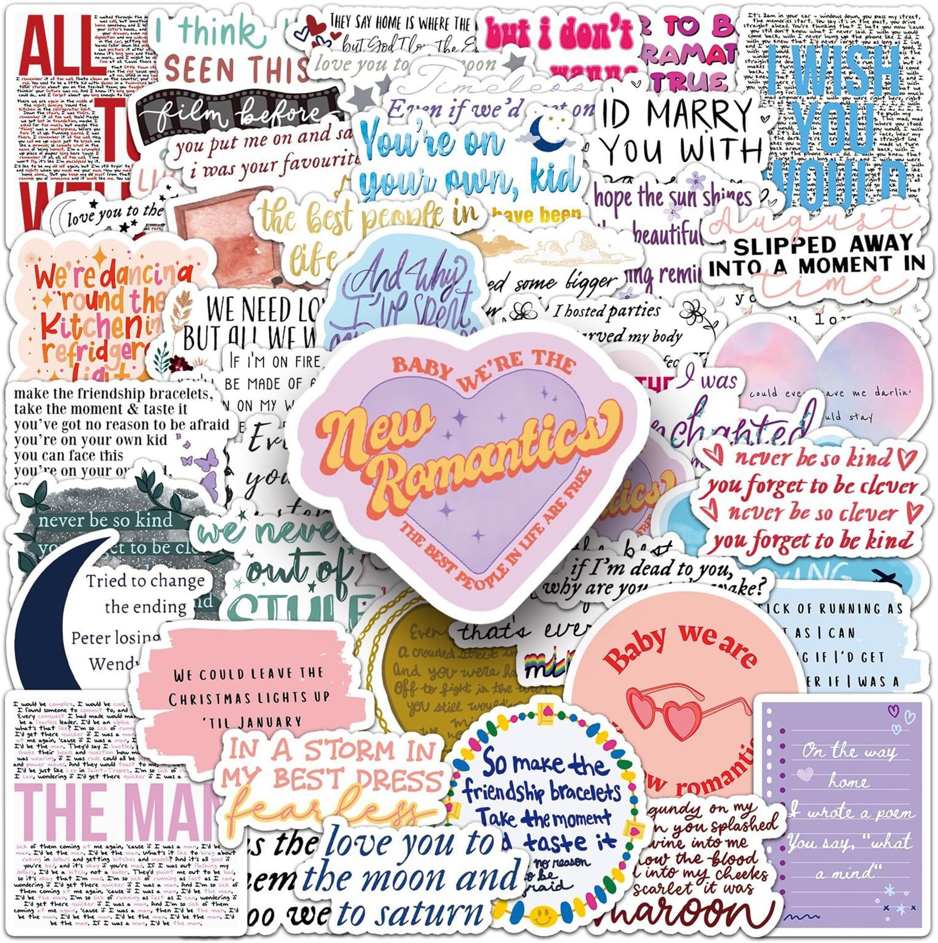 Pop Music Stickers, 50PCS Lyrics Decals, Waterproof Vinyl Stickers for Laptop, Water Bottle, Phone - Kawaii Durable Cute Aesthetic Decals, DIY Crafts for Scrapbooking, Journaling. Lyrc