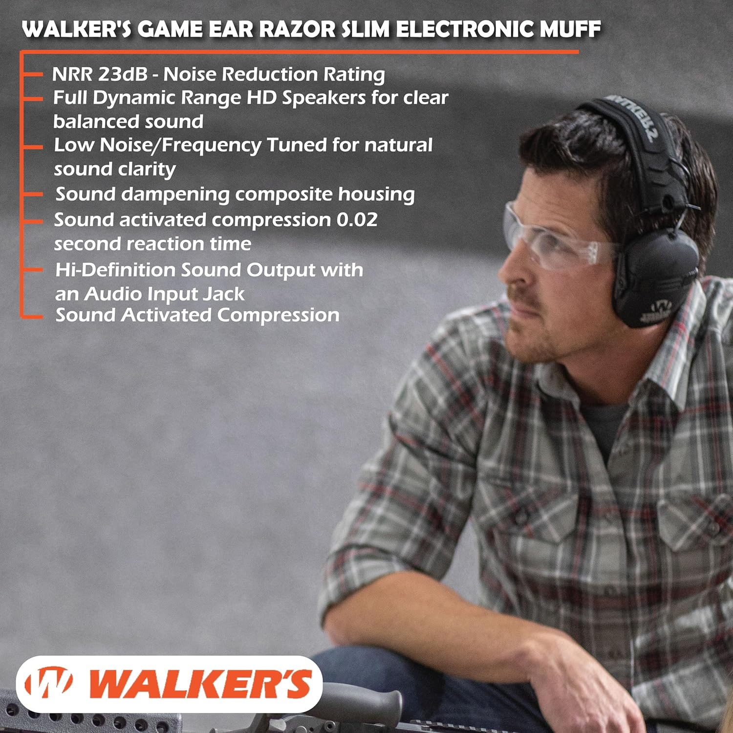 Walker's Razor Slim Ultra Low Profile Compact Design Adjustable Hearing Protection Electronic Earmuffs - Black Bundle With WALKER'S Razor Walkie Talkie Attachment - 22 Channels 3 Miles Range (2 Pack)