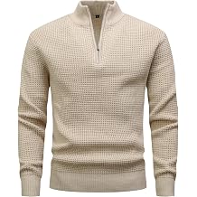 Mens Quarter Zip Sweater Waffle Textured Casual Pullover Sweaters