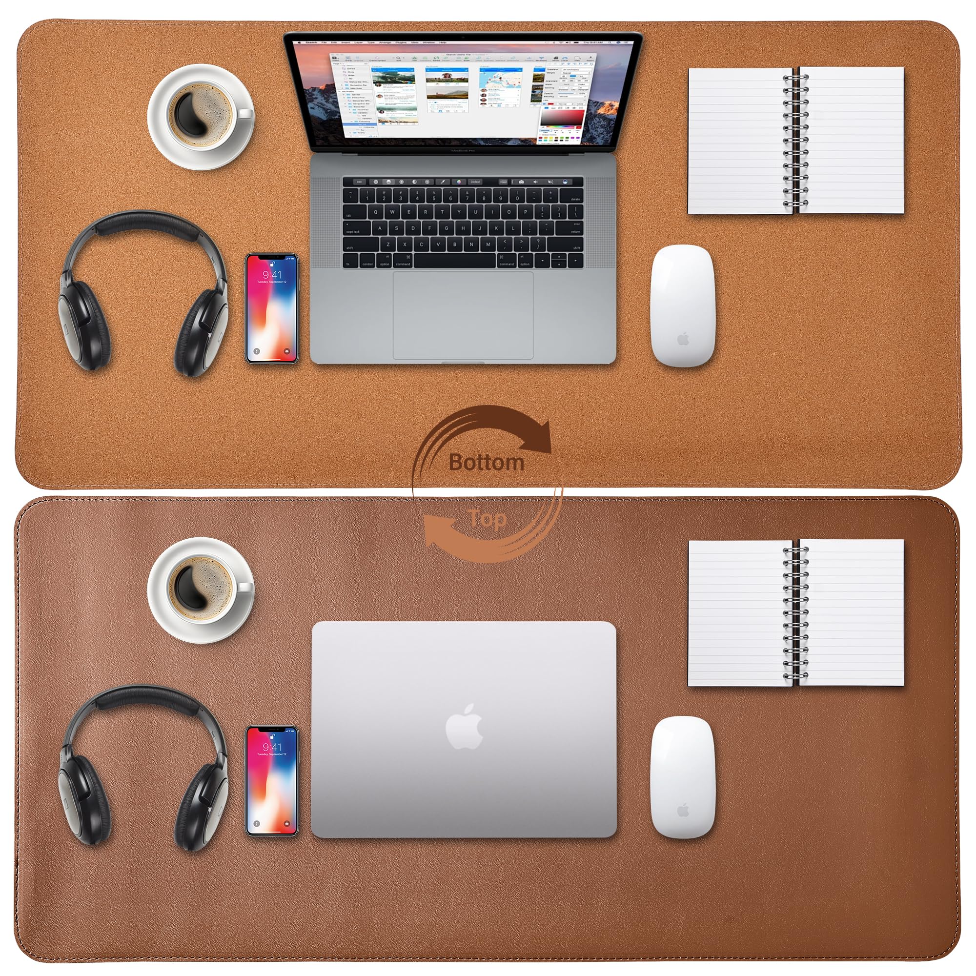 TORVEN Schreibtischunterlage 80 x 40 cm – Schreibtisch Unterlage aus Leder und Kork, Desk Mat in Schwarz, Grau, Beige, Braun, Rosa, Schreibunterlage Rutschfest & Wasserdicht & Leicht zu Reinigen