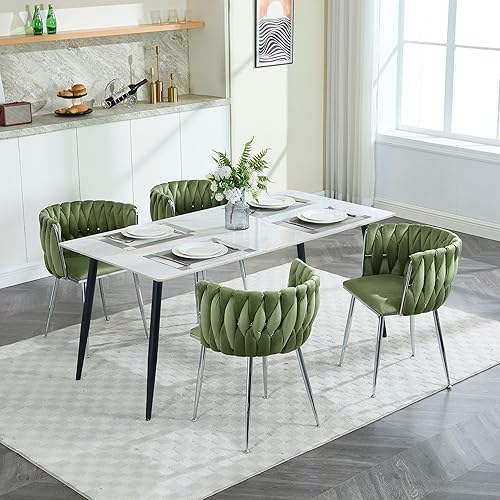 Miniatura 56 de Juego de 2 sillas de comedor de terciopelo, sillas tapizadas tejidas para sala de estar, sillas modernas de cocina y comedor, sillas decorativas de