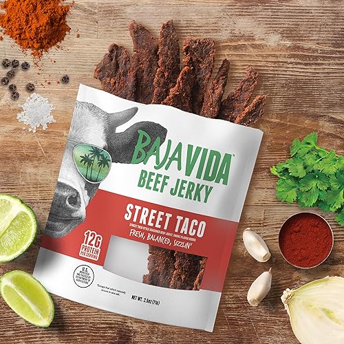 Vista 7 de Baja Vida Street Taco Beef Jerky - Paquetes de bocadillos de carne seca dulce y picante, cecina saludable, sin gluten, carne de res totalmente