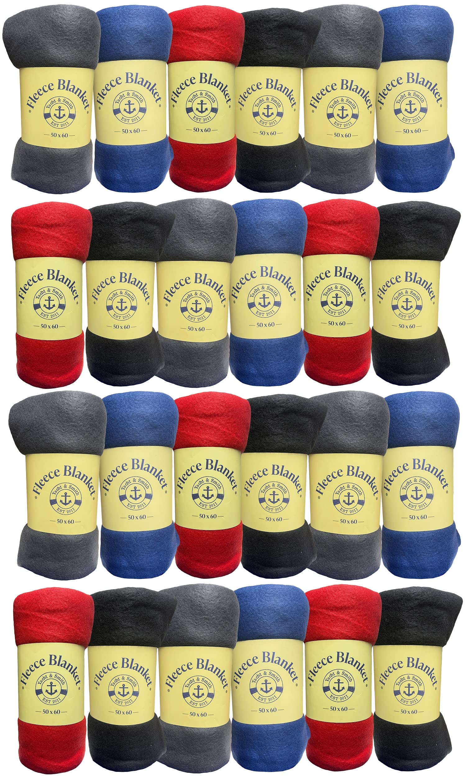 Yacht & Smith Soft Fleece Blankets 50 X 60, Cozy Warm Throws Dark Colorful Blanket Sofa Travel Outdoor, Wholesale (24 Pack Dark Colorful Assortment)