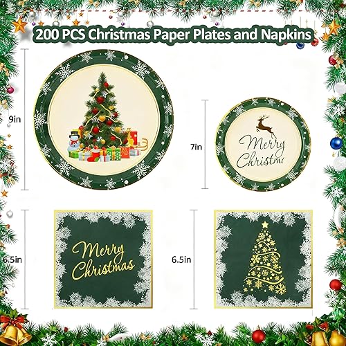 Miniatura 3 de Platos y servilletas de papel de Navidad para 50 invitados, platos desechables de 9 pulgadas, platos de postre de 7 pulgadas con copos de nieve