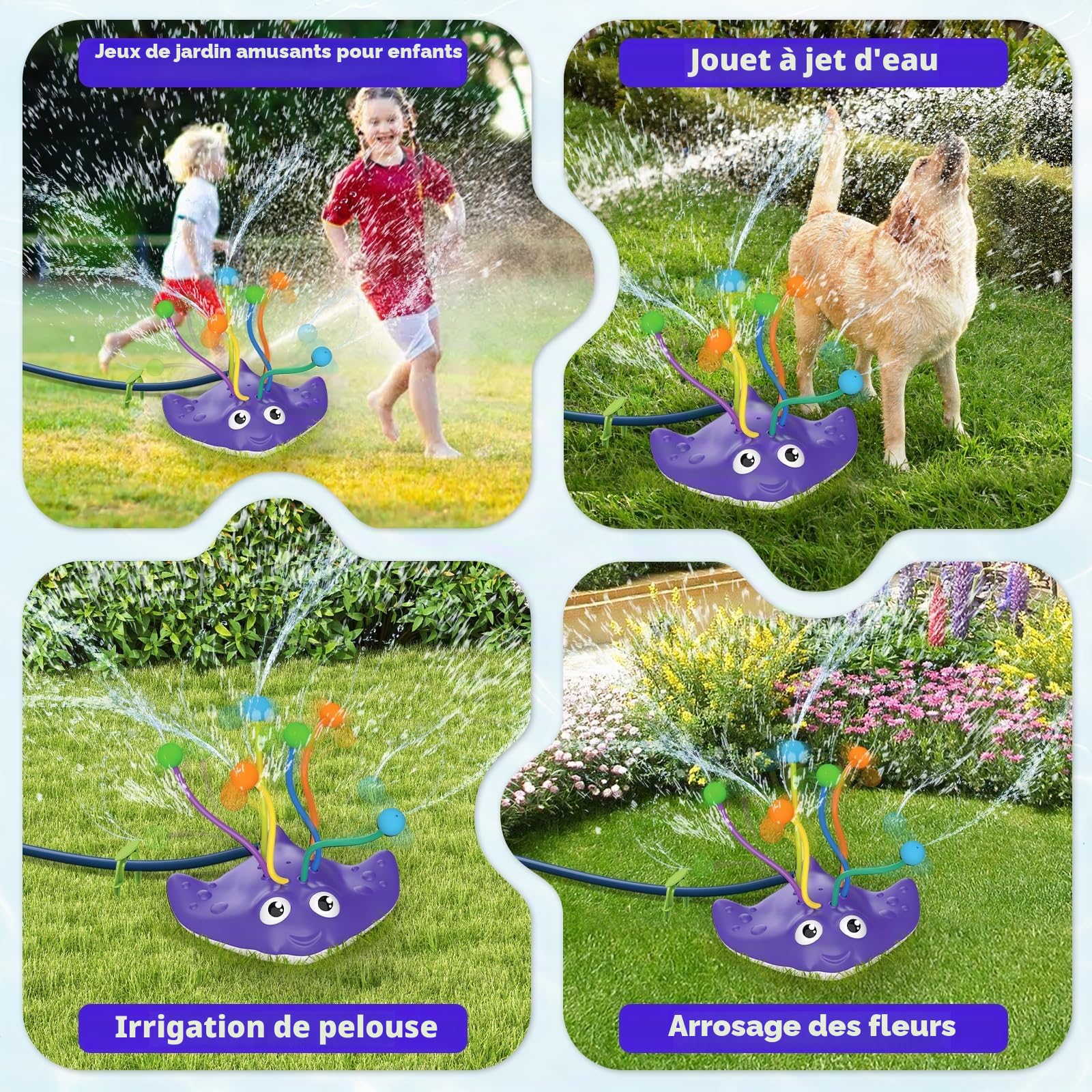 Jouets arrosage 2 en 1 pour enfants et adultes, tentacules d'eau fixés au tuyau, amusant pour l'été (raie manta)